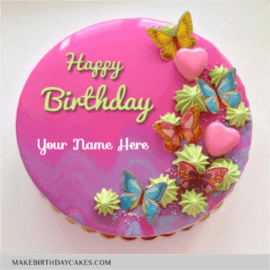 Pink Heart Mirror Glazed Birthday Cake