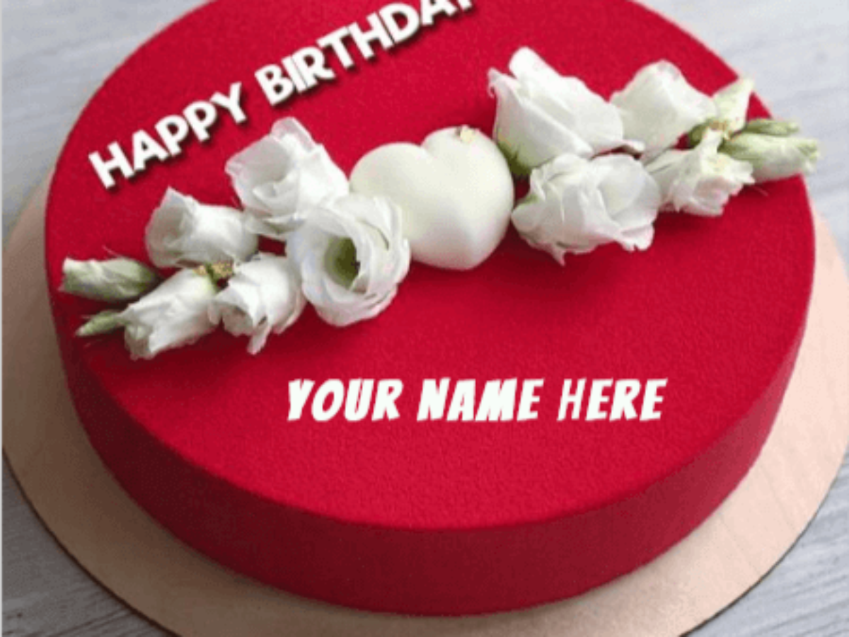 Romantic Red Birthday Cake - Unique Beautiful Cake with Name
