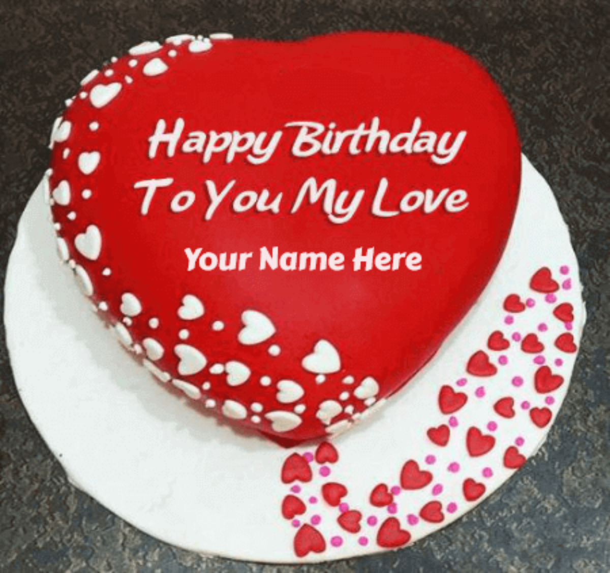 Lovers Birthday Cake With Hearts - Unique Beautiful Cake with Name