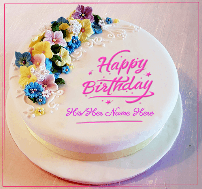 Colorful flowers on cake for birthday