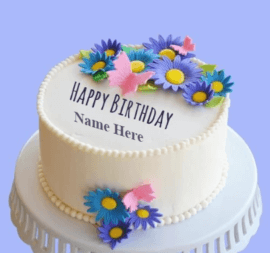 Cream cake with flowers design for birthday