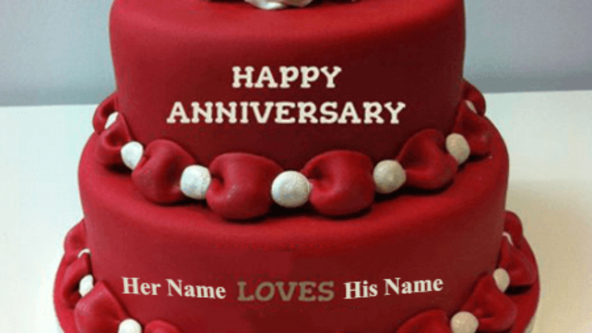 Red Anniversary cake for Lovers - Unique Beautiful Cake with Name