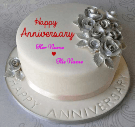Happy Anniversary Silver Roses Cake