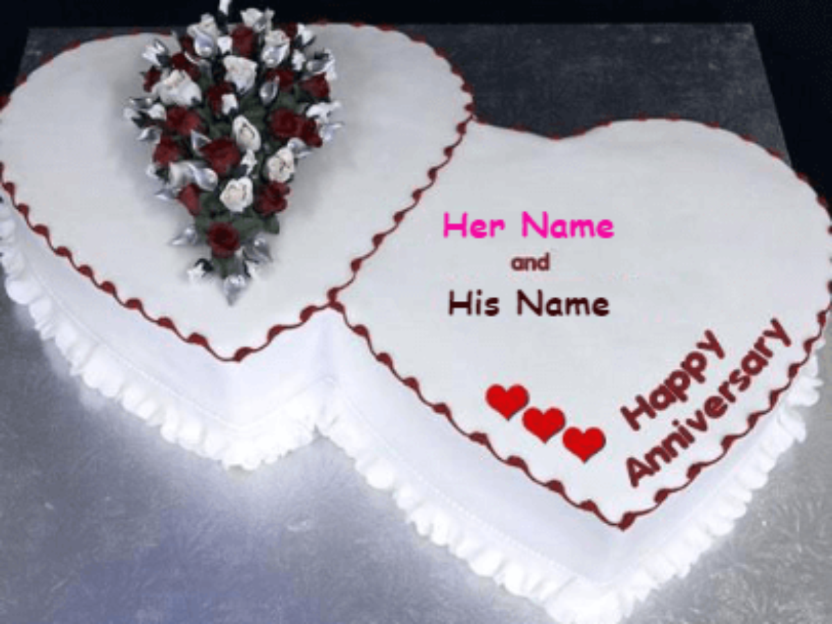 Happy Anniversary Double Heart Cake - Unique Beautiful Cake with Name