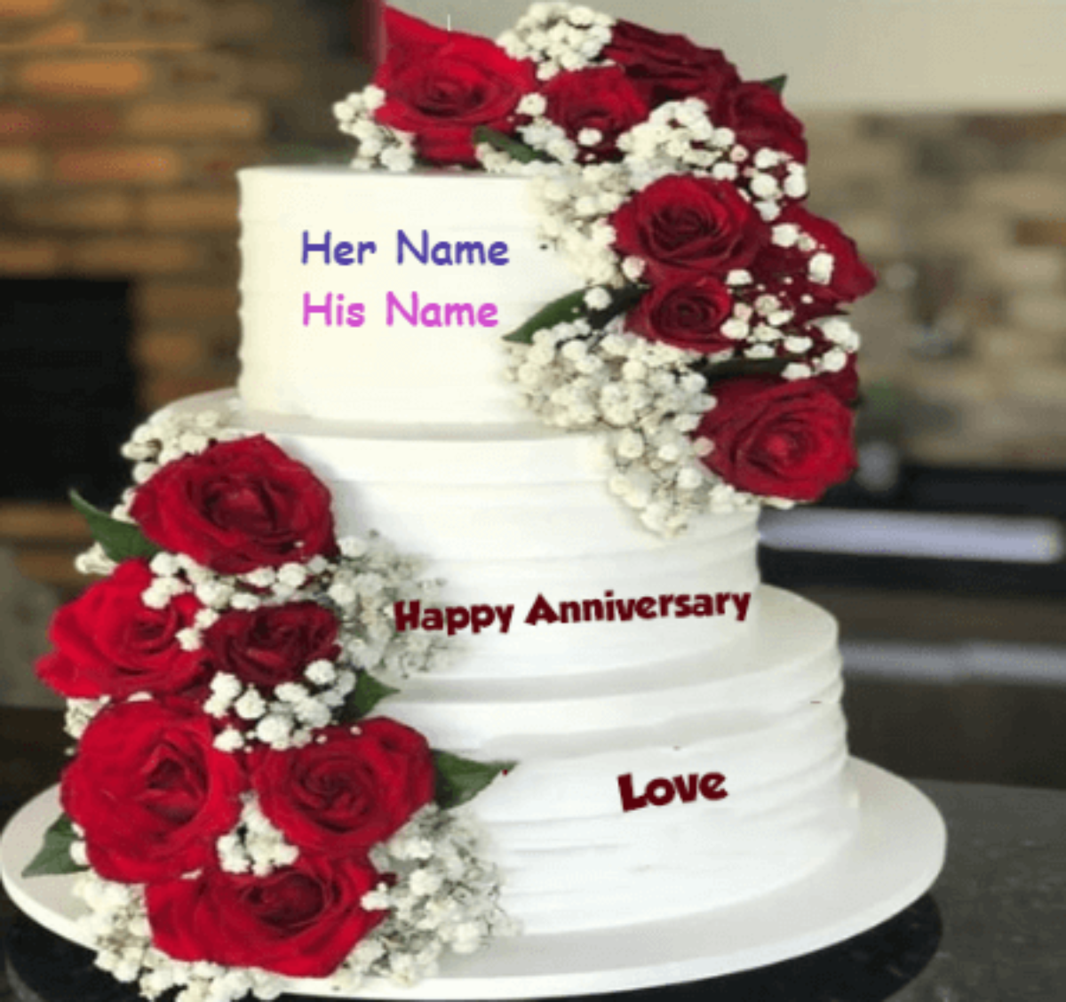 Luxury Roses Anniversary Cake - Unique Beautiful Cake with Name