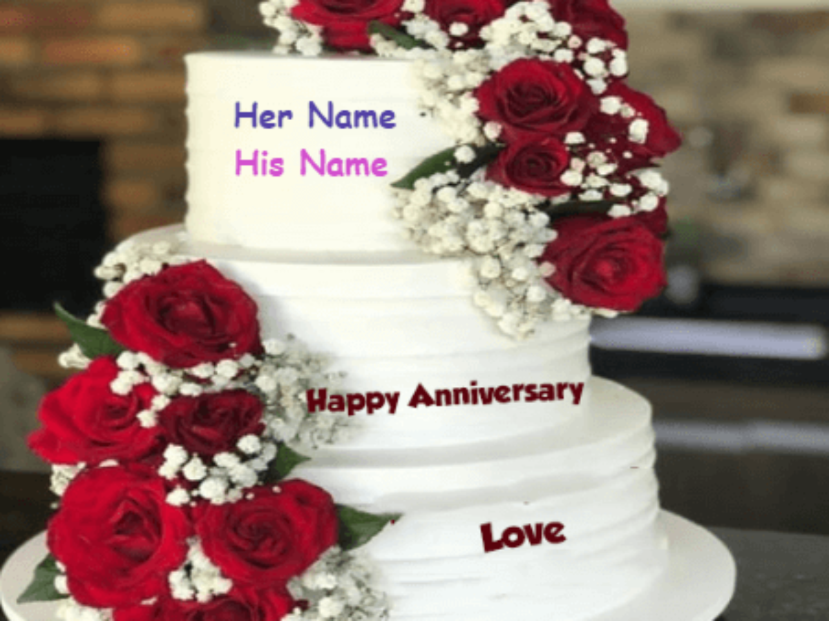 Luxury Roses Anniversary Cake - Unique Beautiful Cake with Name