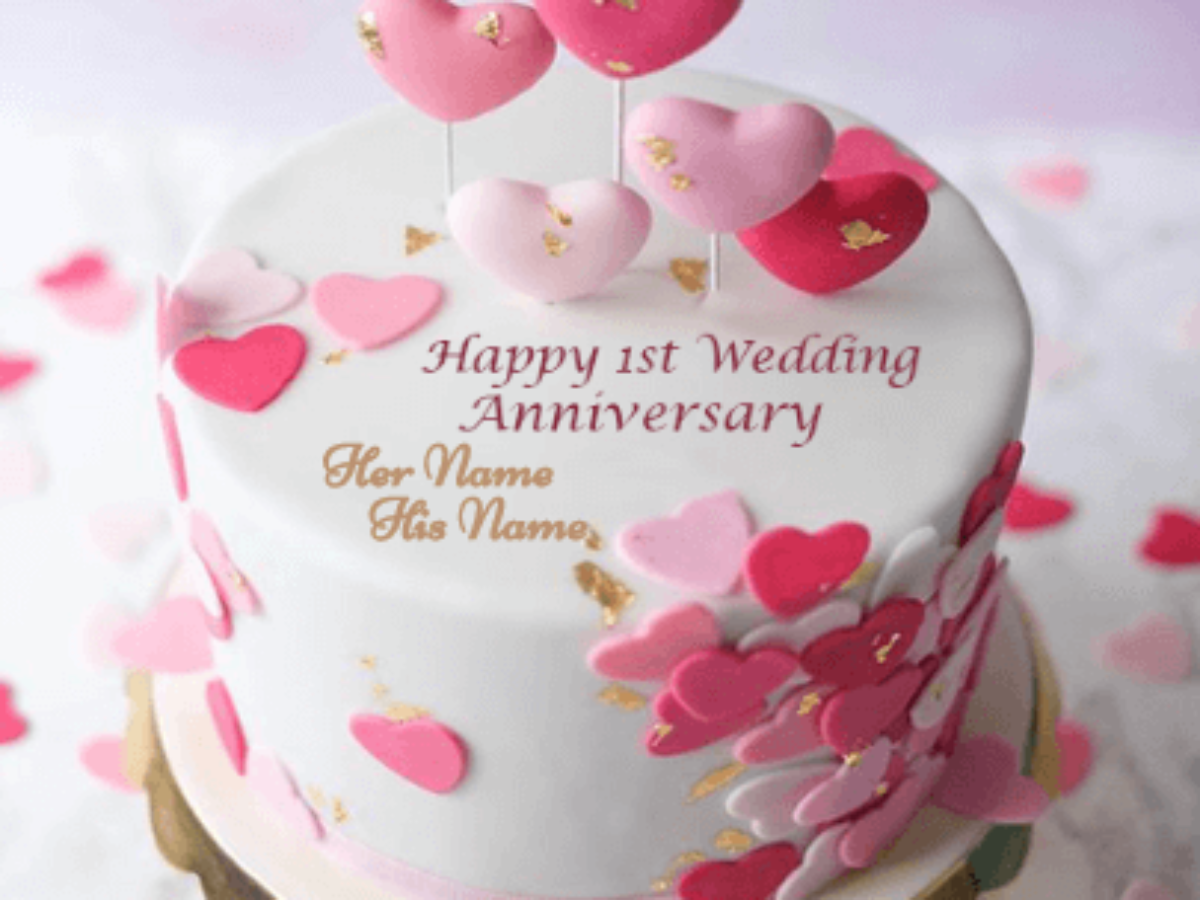 Happy 1st Wedding Anniversary Cake - Unique Beautiful Cake with Name