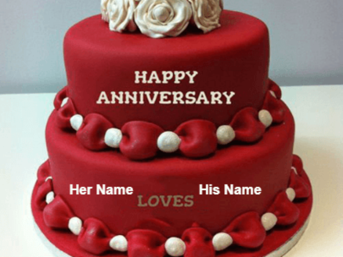 Happy Anniversary Dark Love Cake - Unique Beautiful Cake with Name