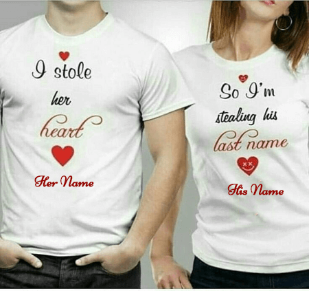 Name on T shirt for couples